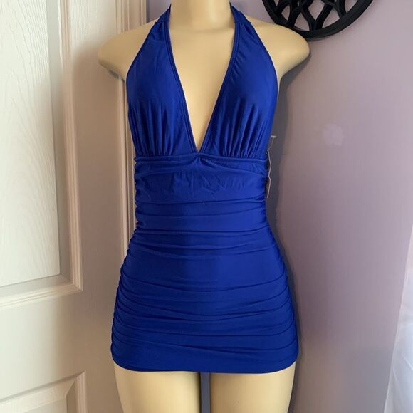 Spiegel Swim Dress Skirt Swimsuit 4 Rare Vintage NEW Royal Blue - Picture 2 of 12